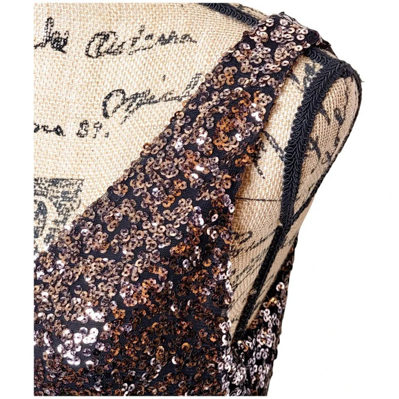 ONE LOVE CLOTHING Women's Regular Bronze Sequin Chiffon Dressy Tank Size Small - Picture 9 of 14